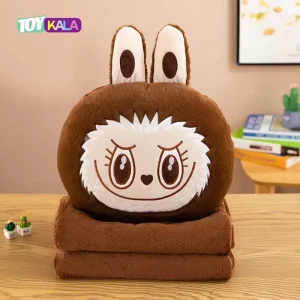 عروسک لبوبو پتوبالشتی قهوه ای با پتوی مسافرتی 40 سانتیمتر