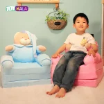 مبل تختخوابی کودک مدل خرس کلاه دار آبی مخمل