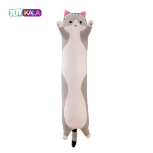عروسک گربه بالشتی سایز بزرگ طوسی 90 سانتیمتر