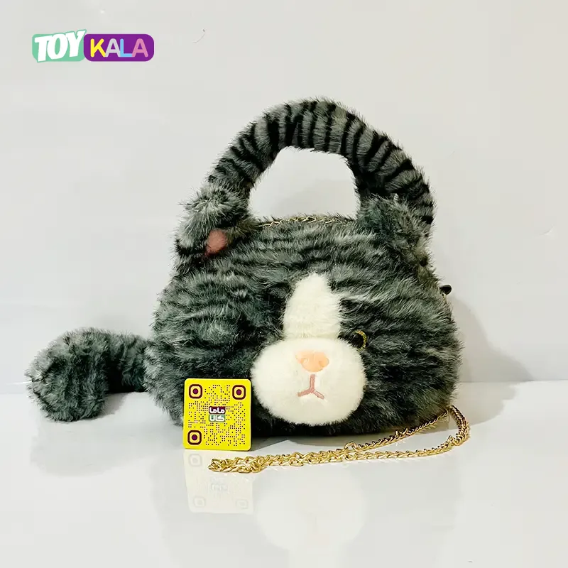 کیف عروسکی ‌بزرگ گربه طوسی طرح پرزی 40 سانتیمتر