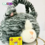 کیف عروسکی ‌بزرگ گربه طوسی طرح پرزی 40 سانتیمتر